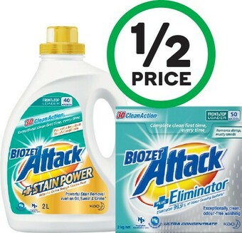Woolworths Biozet Attack Plus Laundry Liquid 2 Litre or Powder 2 kg offer