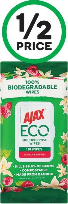 Woolworths Ajax Eco Antibacterial Disinfectant Cleaning Wipes Pk 110 offer