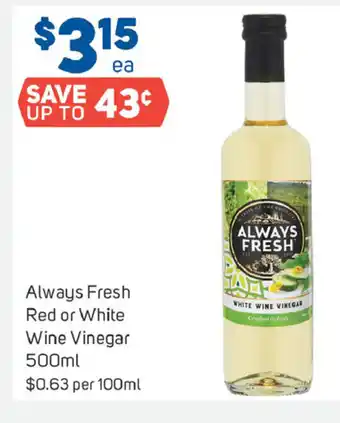 Foodland Always Fresh Red or White Wine Vinegar 500ml offer