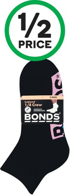 Woolworths Bonds Ladies Cushioned 1/4 Crew Socks Pk 3 offer