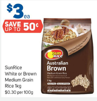 Foodland SunRice White or Brown Medium Grain Rice 1kg offer