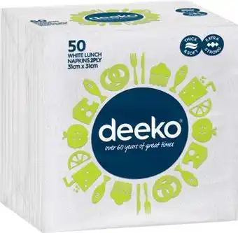 IGA Deeko White Lunch Napkins 2 Ply 50 Pack offer