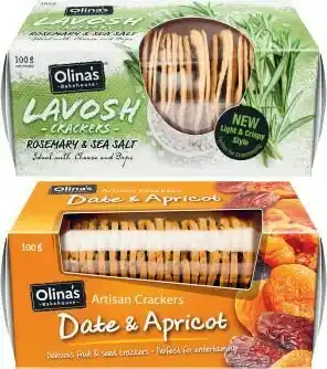Coles Olina’s Artisan, Lavosh or Oat Crackers 90g-100g offer