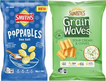 Coles Grain Waves 170g or Smith’s Poppables 90g offer