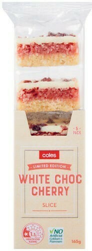 Coles Coles White Choc Cherry Slice 5 Pack 165g offer