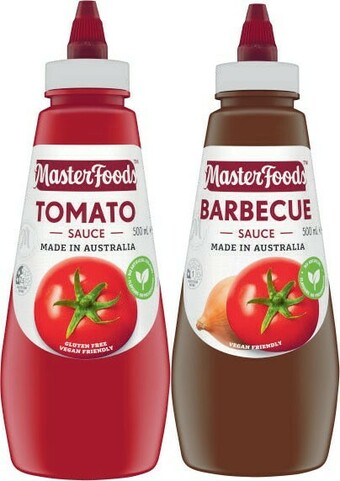 Coles Masterfoods Squeezy Tomato or Barbecue Sauce 475mL-500mL offer