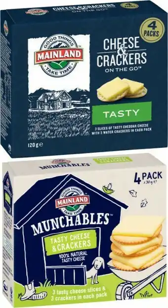 Coles Mainland Munchables or On the Go Cheese & Crackers 4 Pack 120g offer
