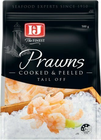 Coles I&J Cooked & Peeled Prawns Tail Off 500g offer