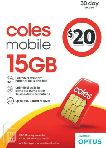 Coles Coles Mobile $20 Prepaid SIM offer