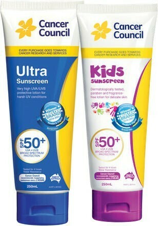 Coles Cancer Council Ultra or Kids Sunscreen SPF50+ 250mL** offer