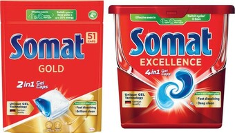 Coles Somat Excellence Dishwashing Tablets 30 Pack or Gold 51 Pack offer