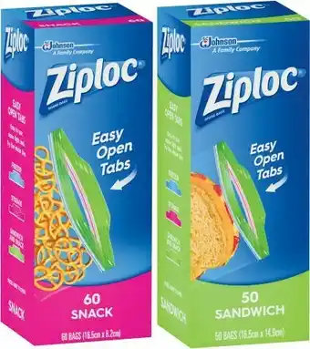 Coles Ziploc Sandwich Bags 50 Pack or Snack Bag 60 Pack offer