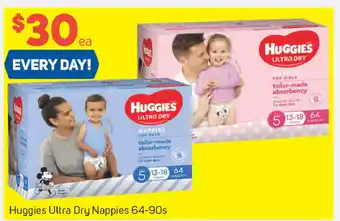Foodland Huggies Ultra Dry Nappies 64-90s offer