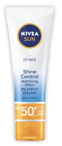 Coles Nivea Sun UV Face Shine Control Sunscreen SPF50+ 50mL^ offer