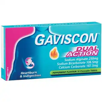 Woolworths Gaviscon Dual Action Heartburn & Indigestion Chewable Tablets Pk 16 offer