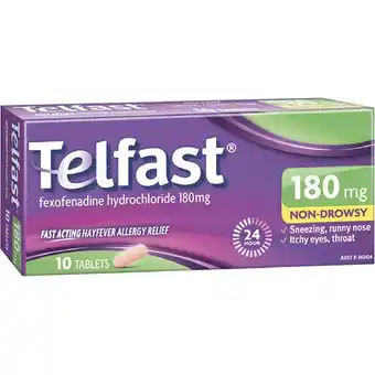 Woolworths Telfast Hayfever Allergy Relief 180mg Non-Drowsy Tablets Pk 10 offer