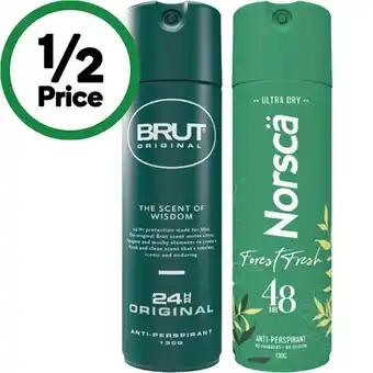 Woolworths Brut 24 Hour Antiperspirant or Norsca Deodorant 130g offer