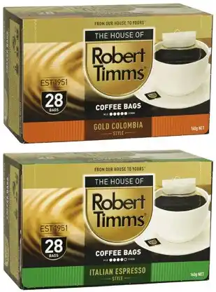 Coles Robert Timms Coffee Bags 24 Pack-28 Pack offer