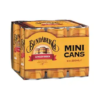 Woolworths Bundaberg Ginger Beer Mini Cans 6 x 200ml offer