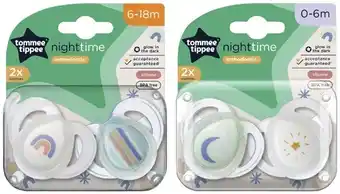Coles Tommee Tippee Night Time Silicone Soothers 0-6m or 6-18m 2 Pack offer