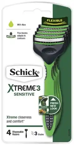 Coles Schick Xtreme 3 Sensitive Disposable Razors 4 Pack offer