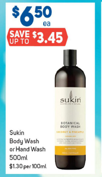 Foodland Sukin Body Wash or Hand Wash 500ml offer