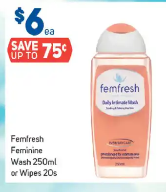 Foodland Femfresh Feminine Wash 250ml or Wipes 20s offer