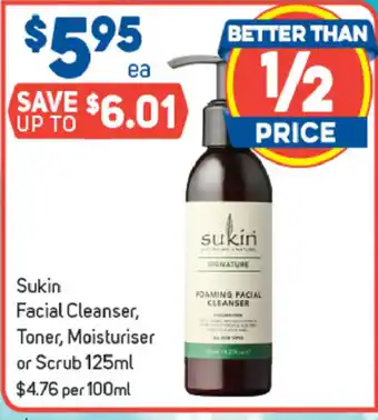 Sukin Facial Cleanser, Toner, Moisturiser or Scrub 125ml