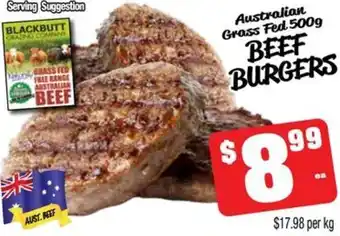 Farmer Jack's Australian Grass Fed 500g BEEF BURGERS offer