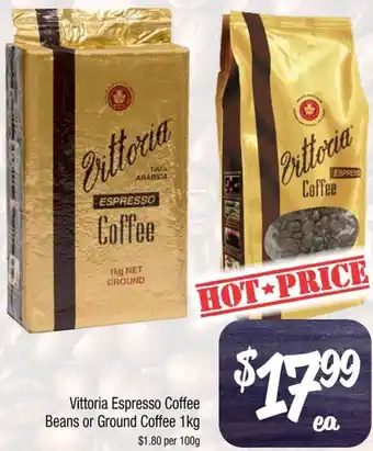 Farmer Jack's Vittoria Espresso Coffee Beans or Ground Coffee 1kg offer
