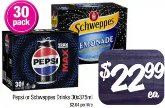 Farmer Jack's Pepsi or Schweppes Drinks 30x375ml offer