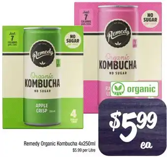 Farmer Jack's Remedy Organic Kombucha 4x250ml offer