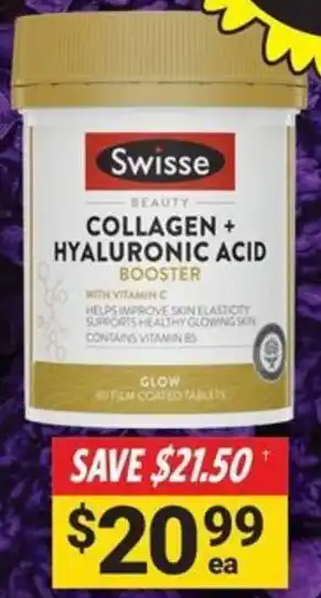 Cincotta Chemist SWISSE Beauty Collagen + Hyaluronic Acid Booster 80 Tablets offer