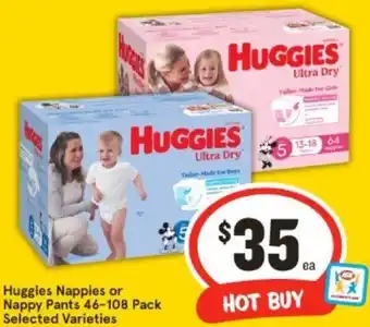 IGA Huggies Nappies or Nappy Pants 46-108 Pack offer