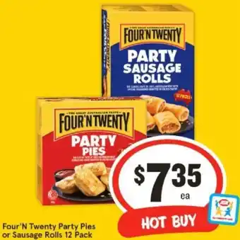 IGA Four 'N Twenty Party Pies or Sausage Rolls 12 Pack offer