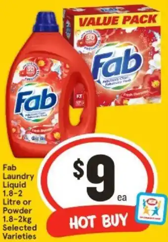 IGA Fab Laundry Liquid 1.8-2 Litre or Powder 1.8-2kg offer