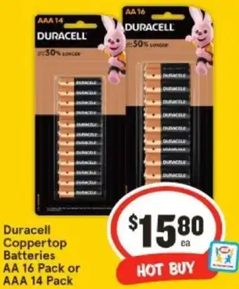 IGA Duracell Coppertop Batteries AA 16 Pack or AAA 14 Pack offer