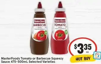 IGA MasterFoods Tomato or Barbecue Squeezy Sauce 475-500mL offer