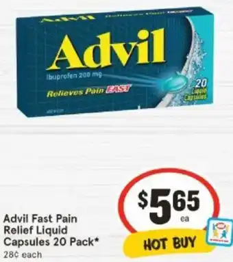 IGA Advil Fast Pain Relief Liquid Capsules 20 Pack offer