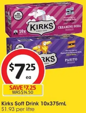 Coles Kirks Soft Drink 10x375mL offer