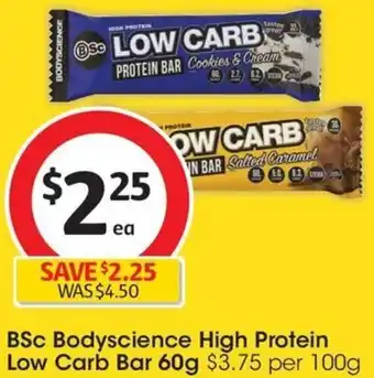 Coles BSc Bodyscience High Protein Low Carb Bar 60g offer