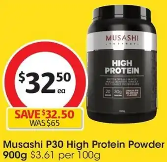 Coles Musashi P30 High Protein Powder 900g offer