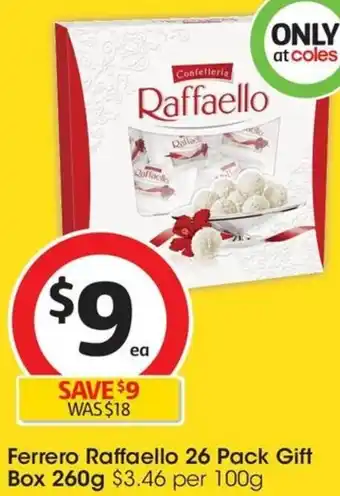 Coles Ferrero Raffaello 26 Pack Gift Box 260g offer