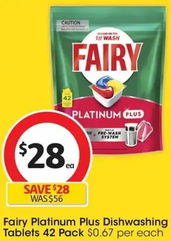 Coles Fairy Platinum Plus Dishwashing Tablets 42 Pack offer