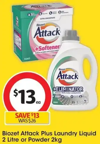 Coles Biozet Attack Plus Laundry Liquid 2 Litre or Powder 2kg offer