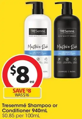 Coles Tresemmé Shampoo or Conditioner 940mL offer