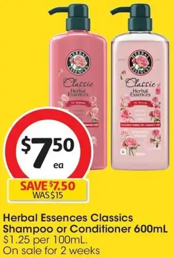 Coles Herbal Essences Classics Shampoo or Conditioner 600mL offer
