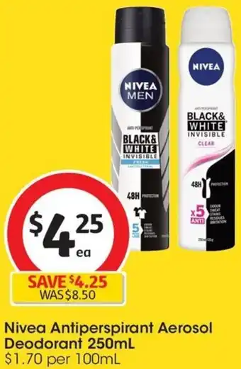 Coles Nivea Antiperspirant Aerosol Deodorant 250mL offer