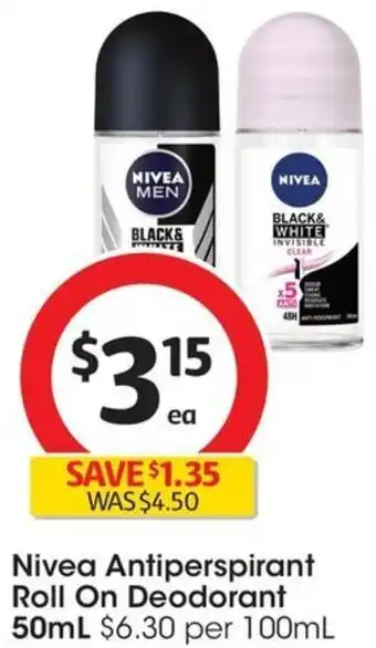 Coles Nivea Antiperspirant Roll On Deodorant 50mL offer