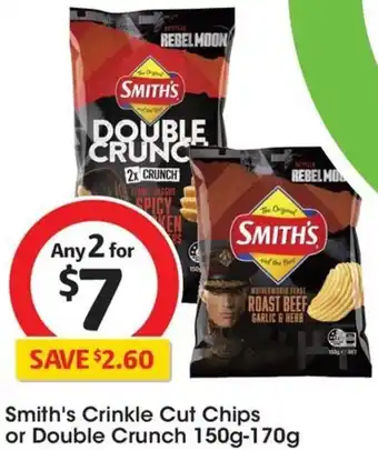 Coles Smith's Crinkle Cut Chips or Double Crunch 150g-170g offer